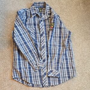 Men's Blue Plaid Button-Down Shirt